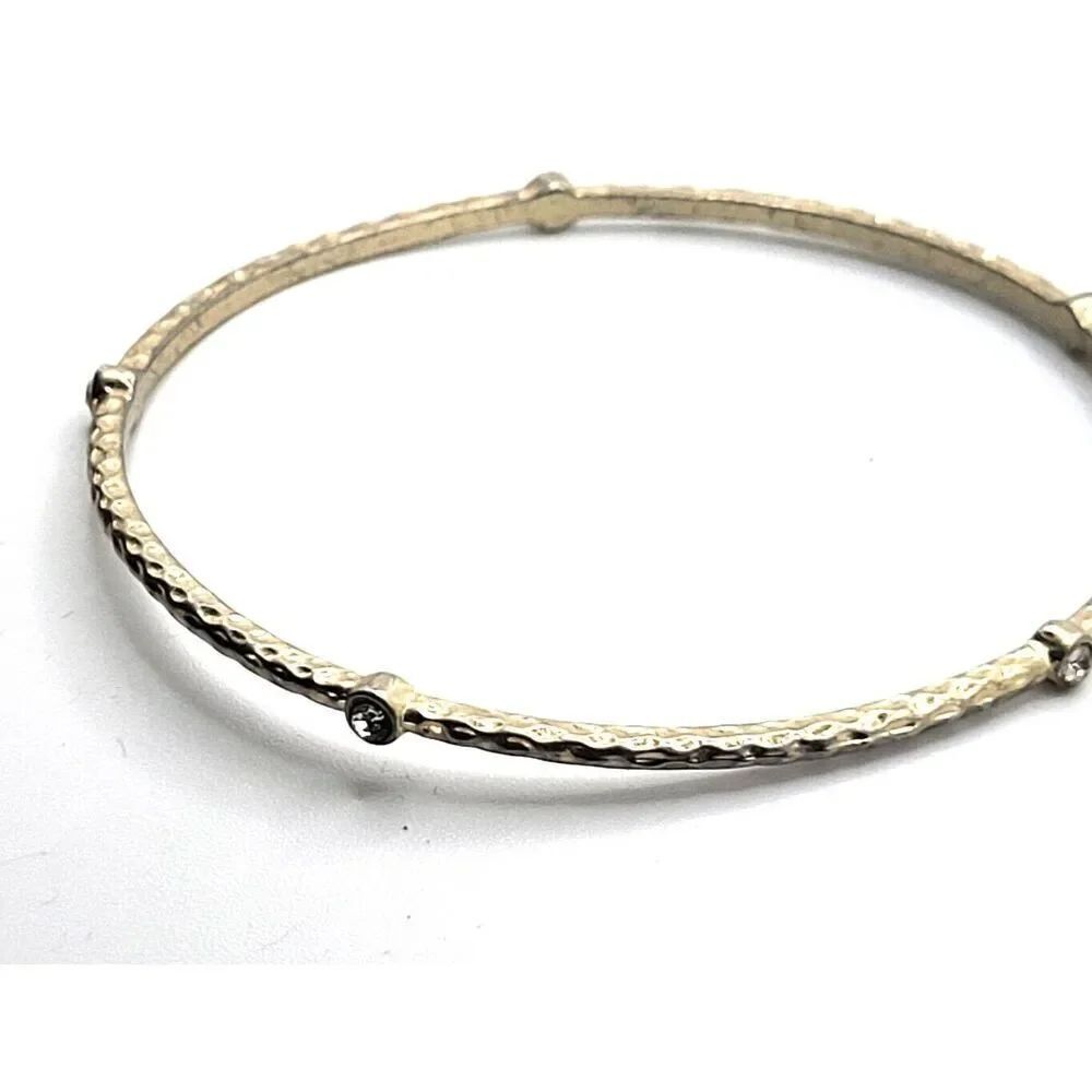 Dainty Hammered Gold Rhinestone Bangle Bracelet 2.6in